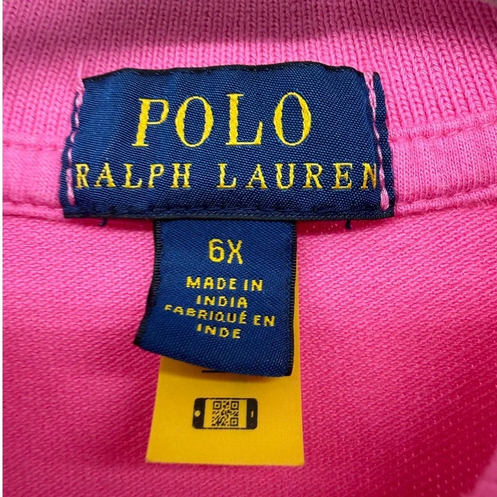 Polo Ralph Lauren Girls Pink Cotton Pique Drop Waist Polo Dress Size 6X